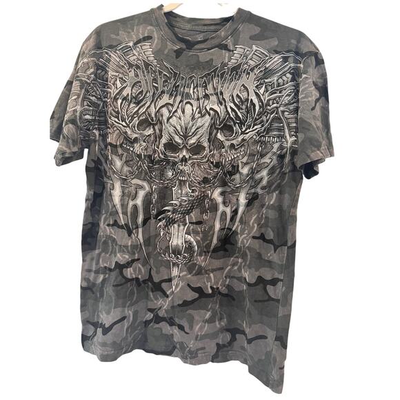 Affliction Other - Affliction Primal Tech Lava Wash Camo Tshirt Lrg Gothic Chain Skull Death Eyes